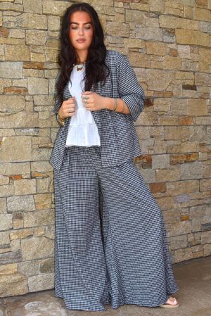 Arbi Gingham Palazzo Pant Black